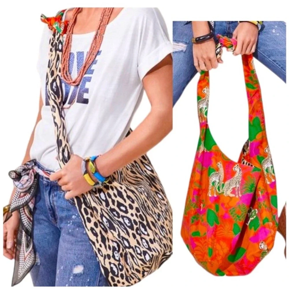 CAbi Sling‎ Bag  Reversible with Animal Print/Orange with Palm Leaf Print